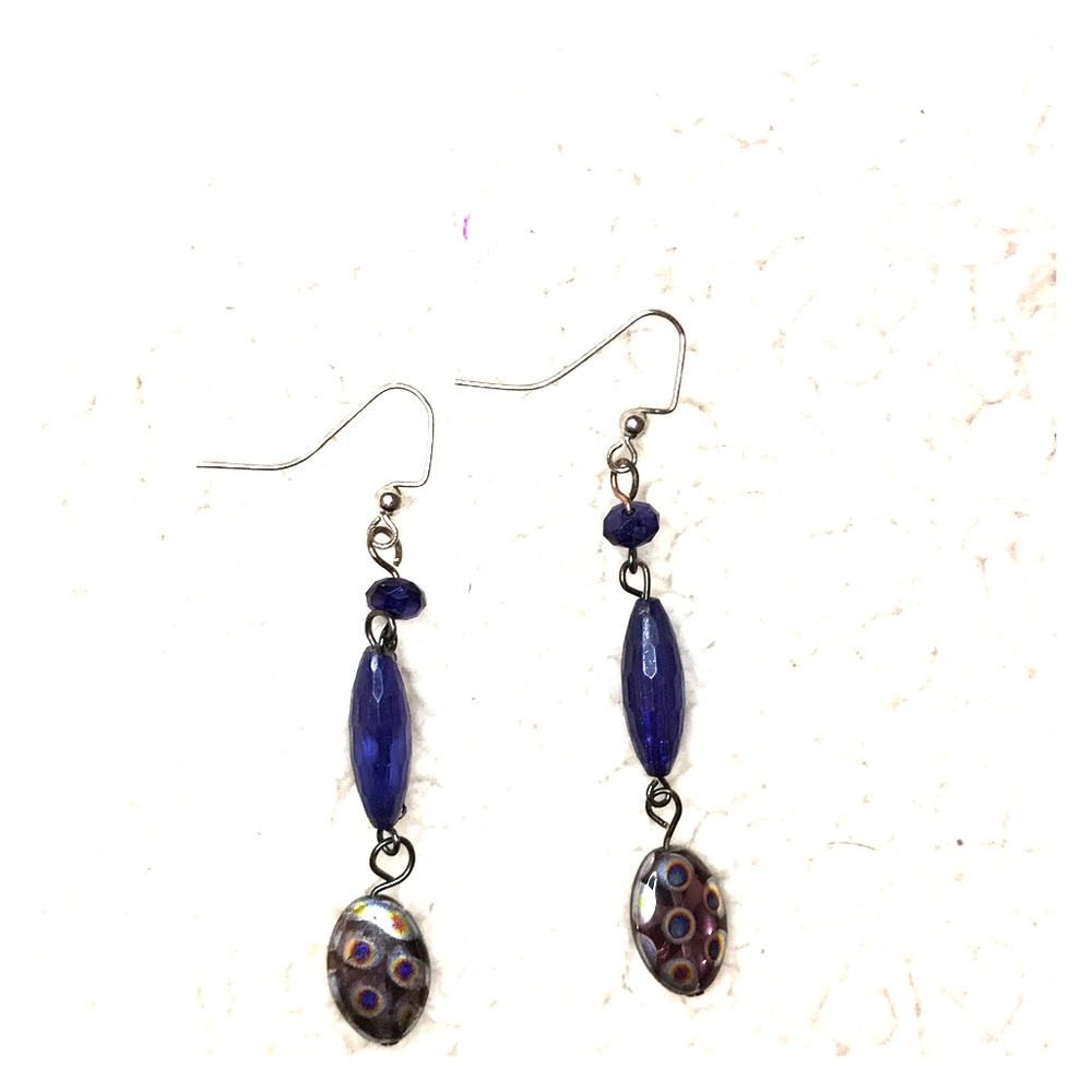 Blue and purple dangly earrings